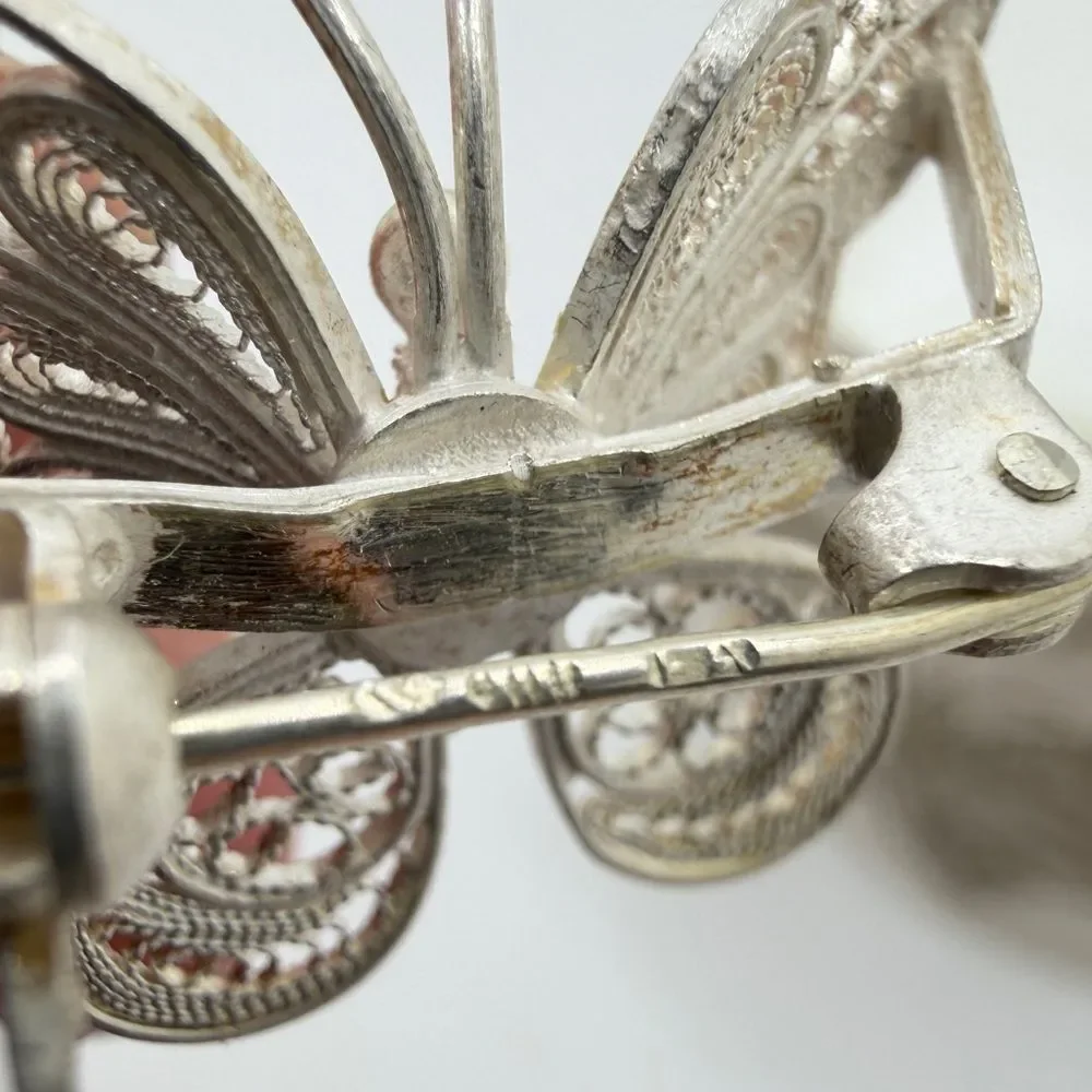 Vintage .999 silver filagree Butterfly brooch/pin!‎